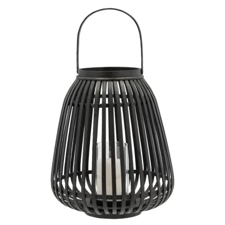 Asra lanterne bambus/glass 29x35 cm svart