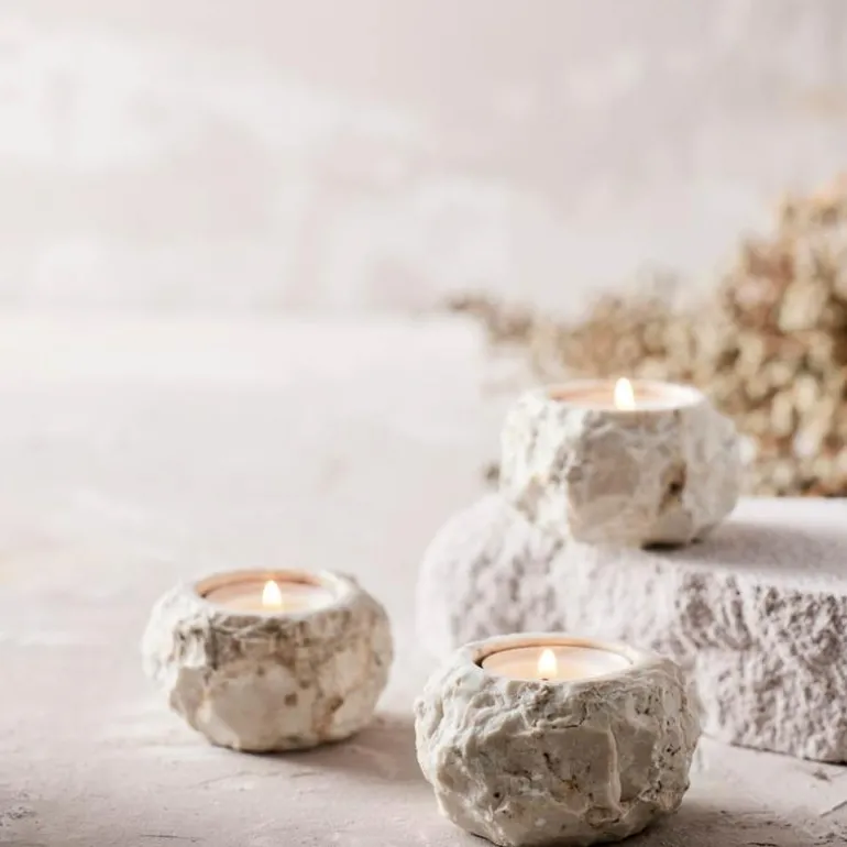 Batu telysholder 7x4 cm beige