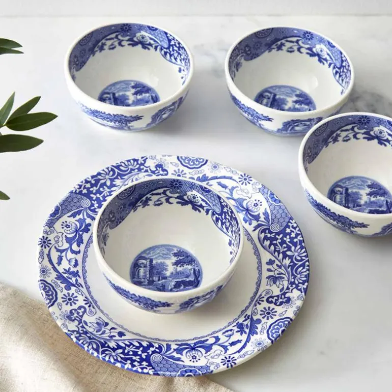 Blue Italian dippskål 10 cm 4 stk blå/hvit