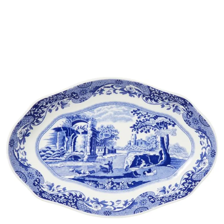 Blue Italian oval tallerken 21 cm blå/hvit