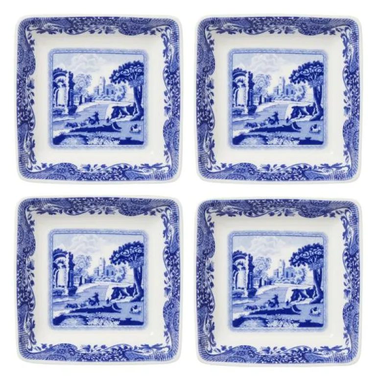 Blue Italian tallerken firkantet 7,5 cm 4 stk blå/hvit