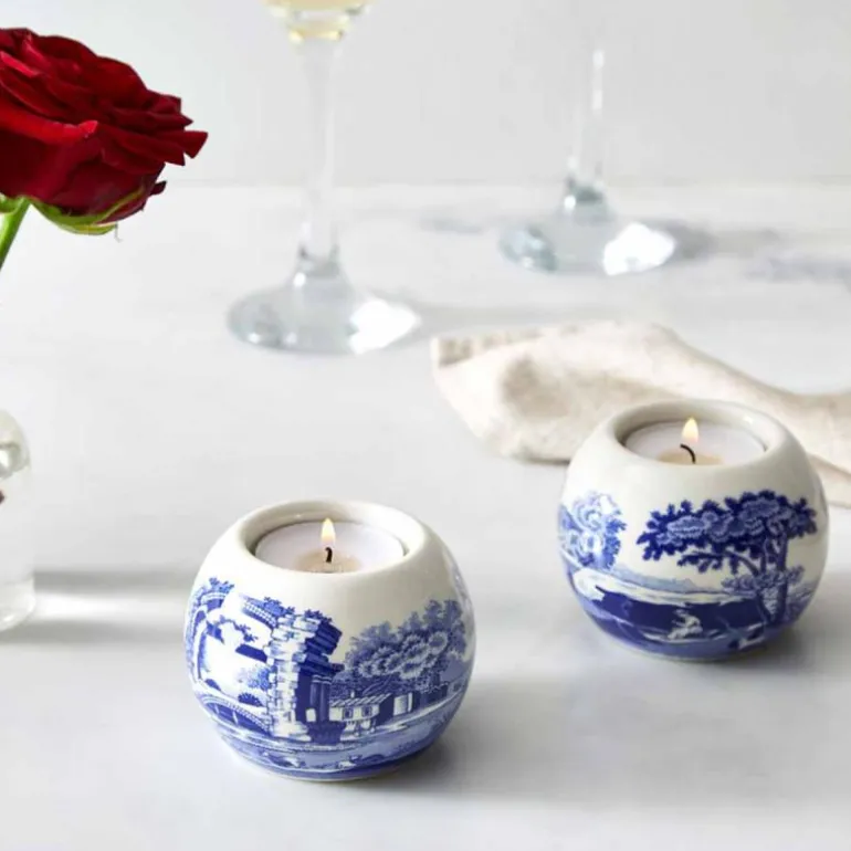 Blue Italian telysholdere 2 stk blå/hvit