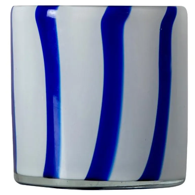 Calore lyslykt 10x10 cm Curve blå/hvit stripete