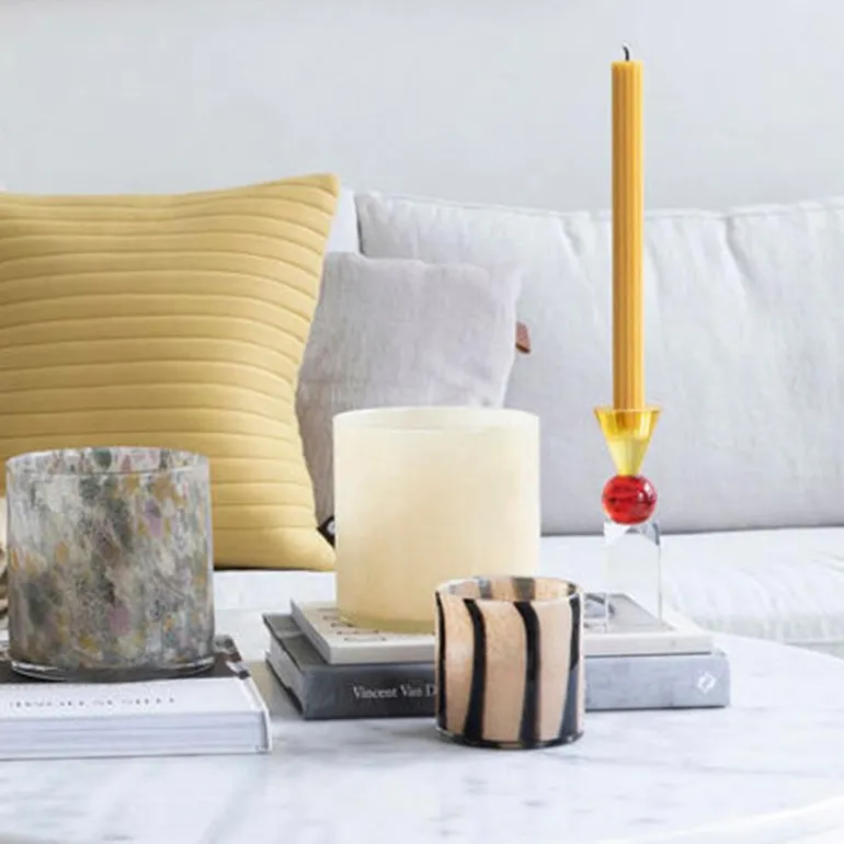 Calore vase/lyslykt 15x15 cm beige/svart striper