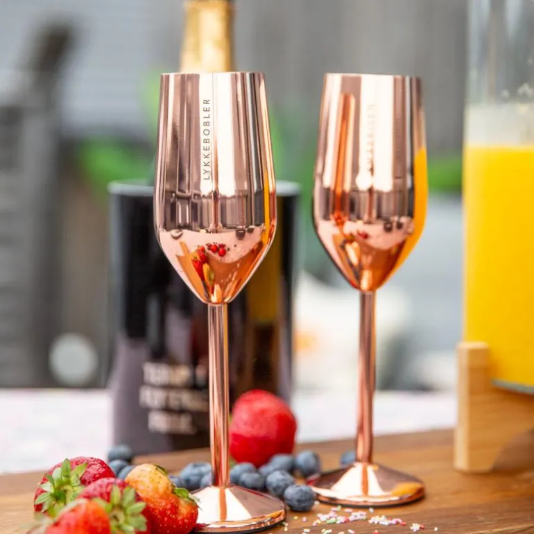 Champagneglass stål LYKKEBOBLER 23 cl roségull