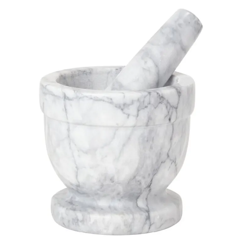 Classic morter i marmor 11,5 cm natur/hvit