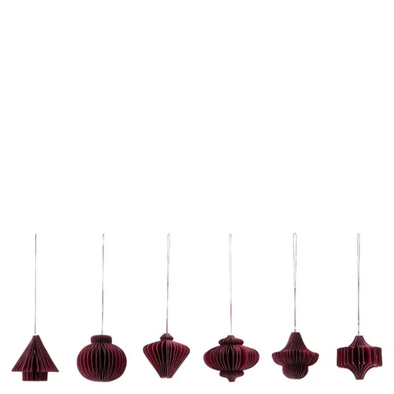 Comb juletrepynt papir 6 stk bordeaux