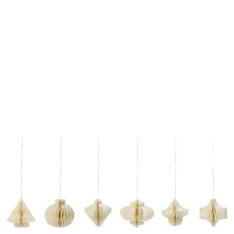Comb juletrepynt papir 6 stk off white