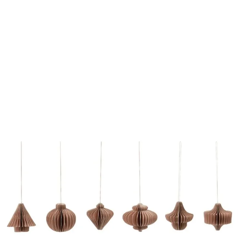 Comb juletrepynt papir 6 stk dusty rose