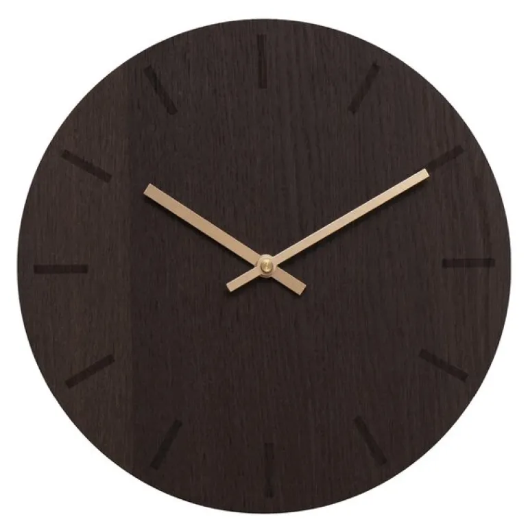 Dark Oak veggklokke 28 cm mørk eik m/kopper viser
