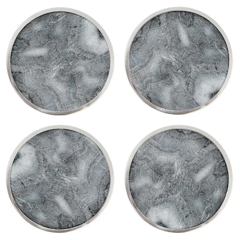 Drikkebrikker 10,5 cm 4 stk grå/forniklet messing