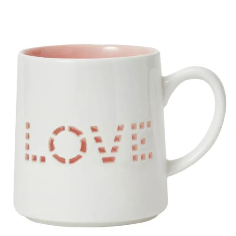 Flora kopp love 40 cl hvit/rosa