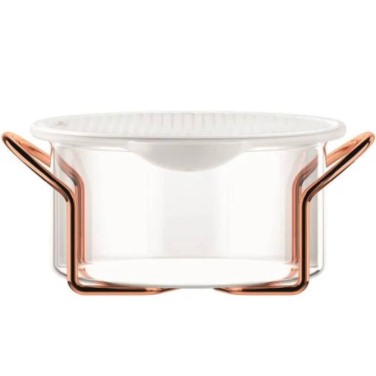 Hot pot glasskål m/stativ og silikonlokk 1L kobber