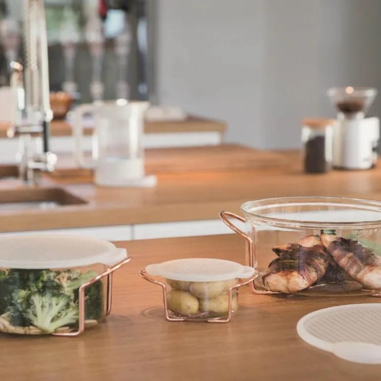Hot pot glasskål m/stativ og silikonlokk 1L kobber