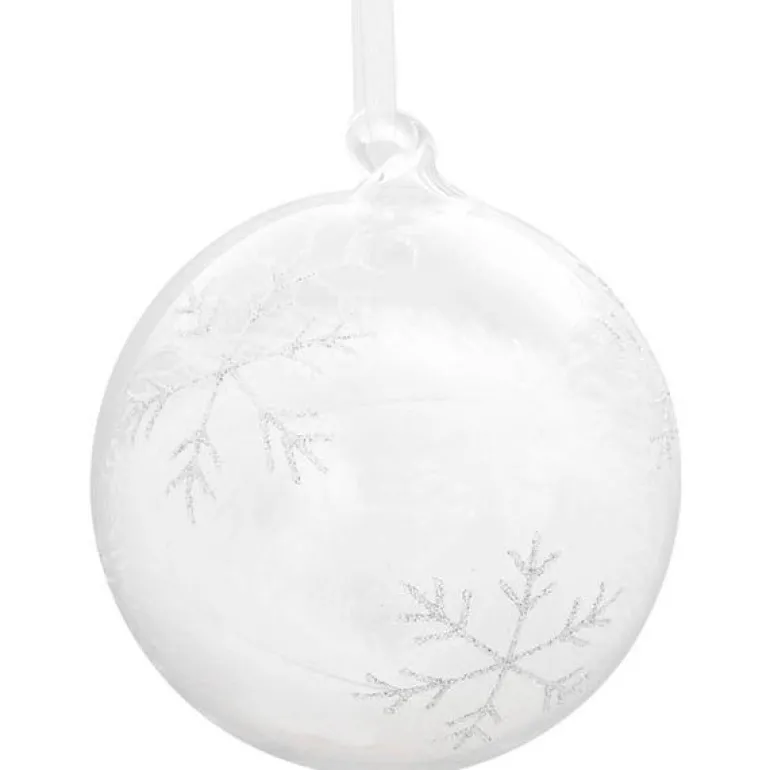 Julekule med snø stjerne sølv 12 cm