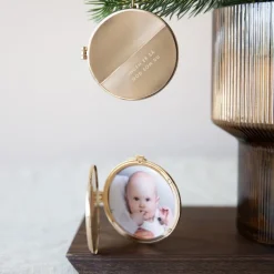 Julepynt medaljong m/fotoramme 7x7 cm god som du gull
