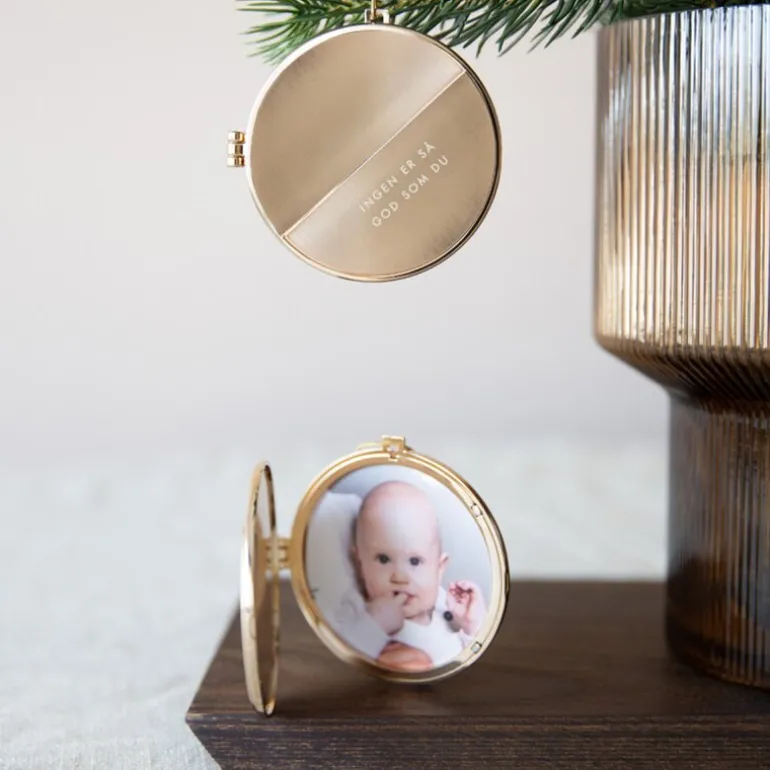 Julepynt medaljong m/fotoramme 7x7 cm god som du gull