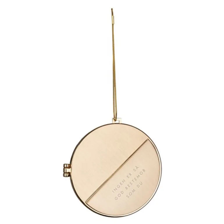 Julepynt medaljong m/fotoramme 7x7 cm bestemor gull