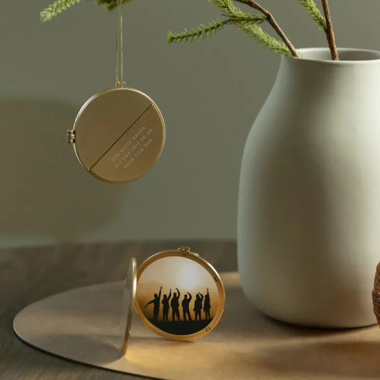 Julepynt medaljong m/fotoramme 7x7 cm bror gull