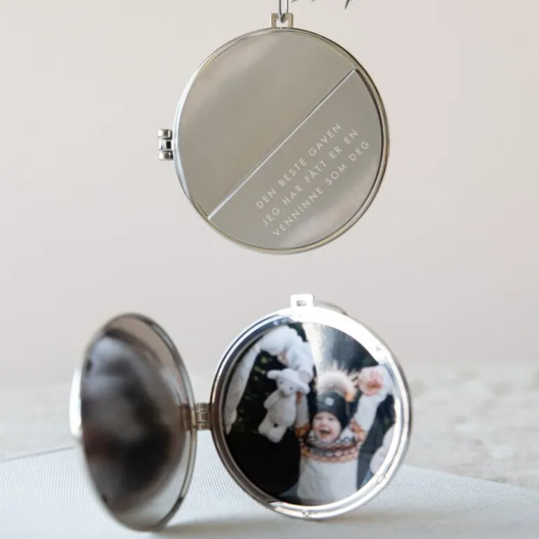 Julepynt medaljong m/fotoramme 7x7 cm venninne sølv