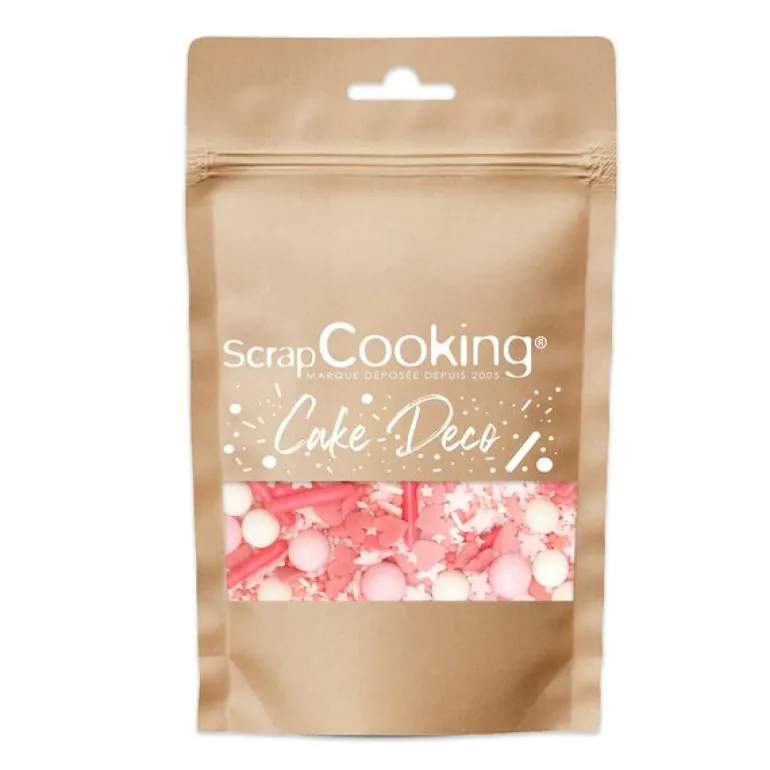 Kakestrø kuler/staver/sprinkel 70 g rosa/hvit/mørk rosa