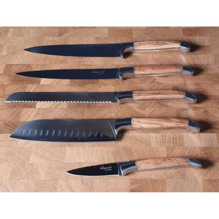 Knivsett 5 deler m/magnetisk blokk oliventre