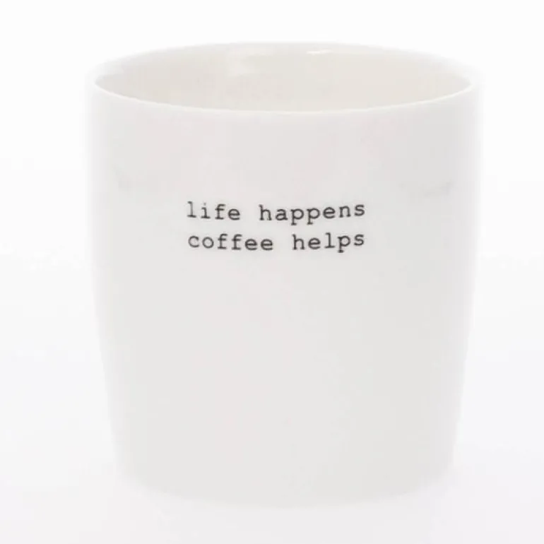 Krus mini life happens 10 cl hvit