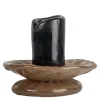 Lara lysestake 9 cm svart/beige