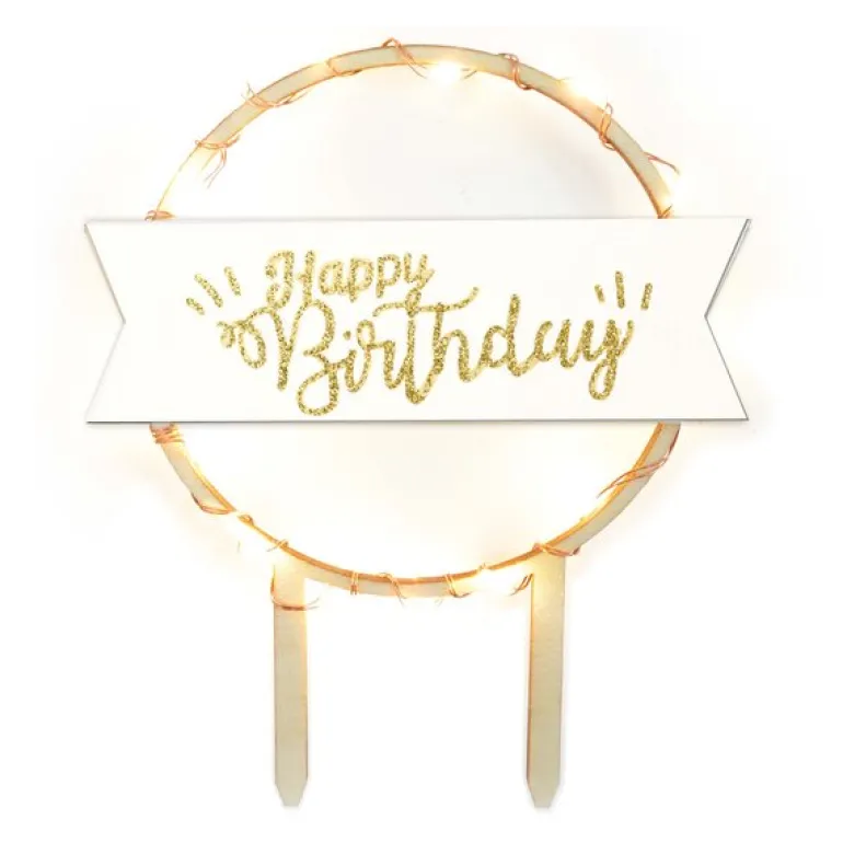 LED kaketopp Happy Birthday natur