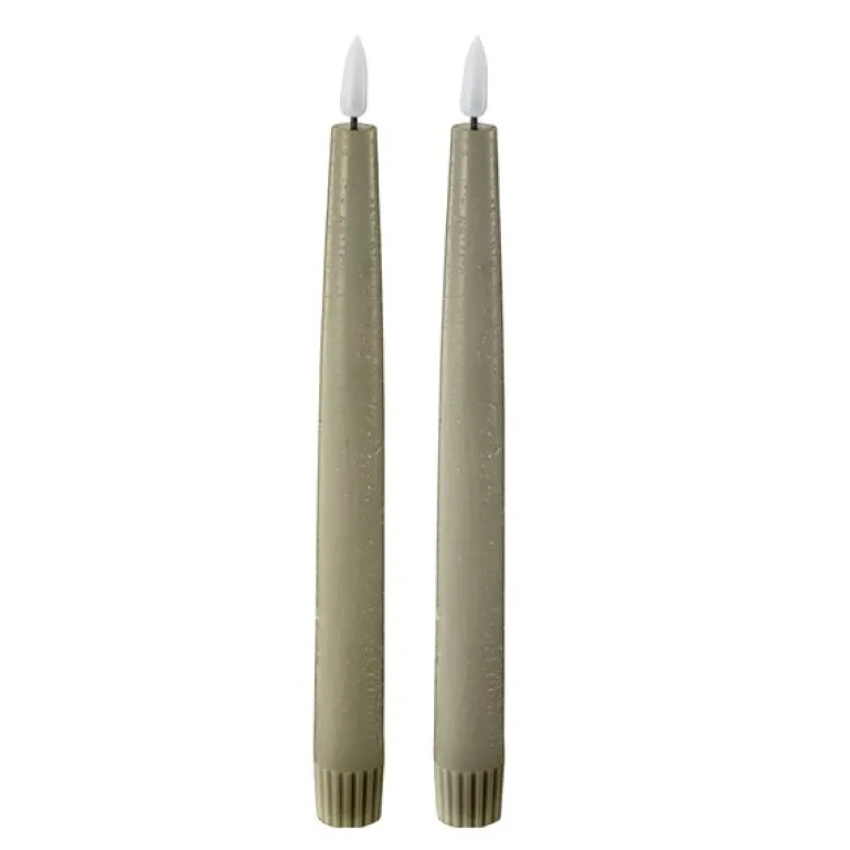 LED kronelys 2,2x22 cm 2 stk green leaf