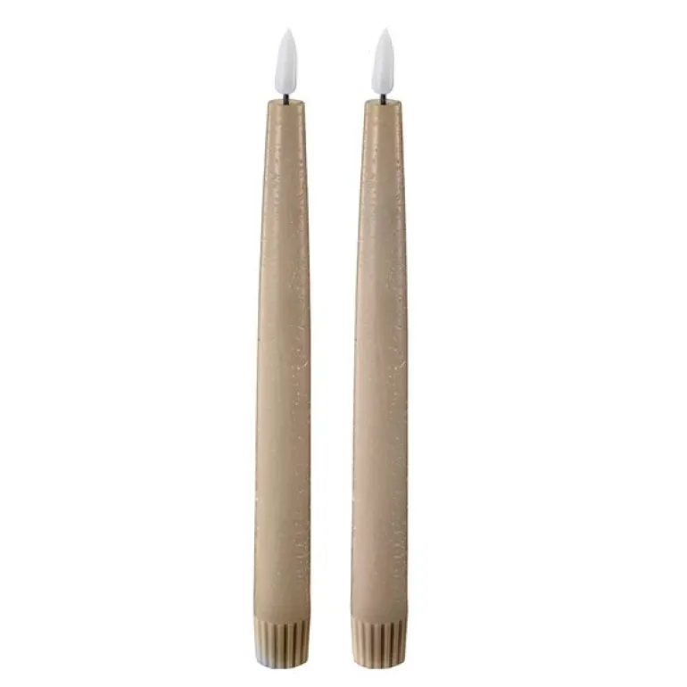 LED kronelys 2,2x22 cm 2 stk taupe