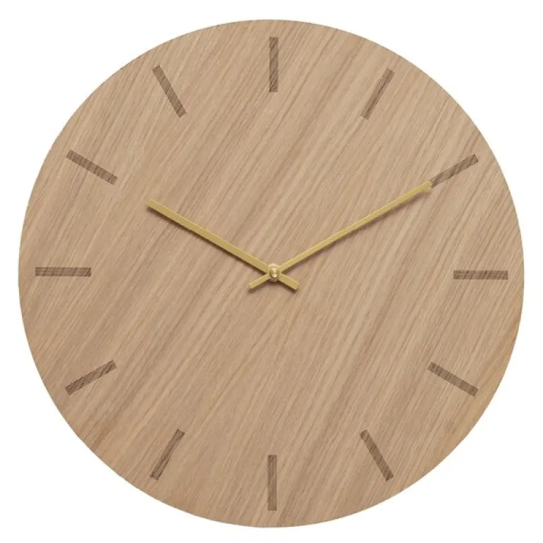 Light Oak veggklokke 38 cm lys eik m/gull viser