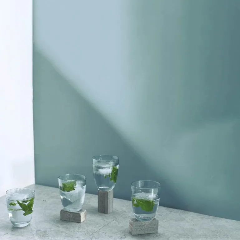 Linje vannglass 30 cl 4 stk rillet isblå