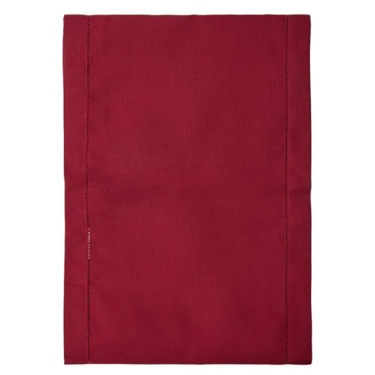 Løper med brodert hullsøm 175x30 cm mørkerød