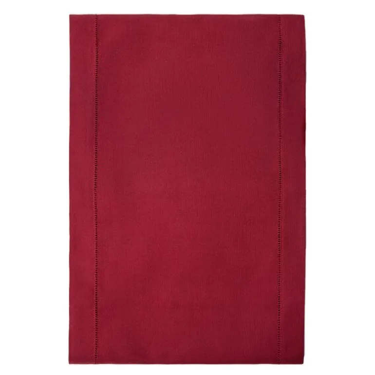 Løper med brodert hullsøm 300x30 cm mørkerød