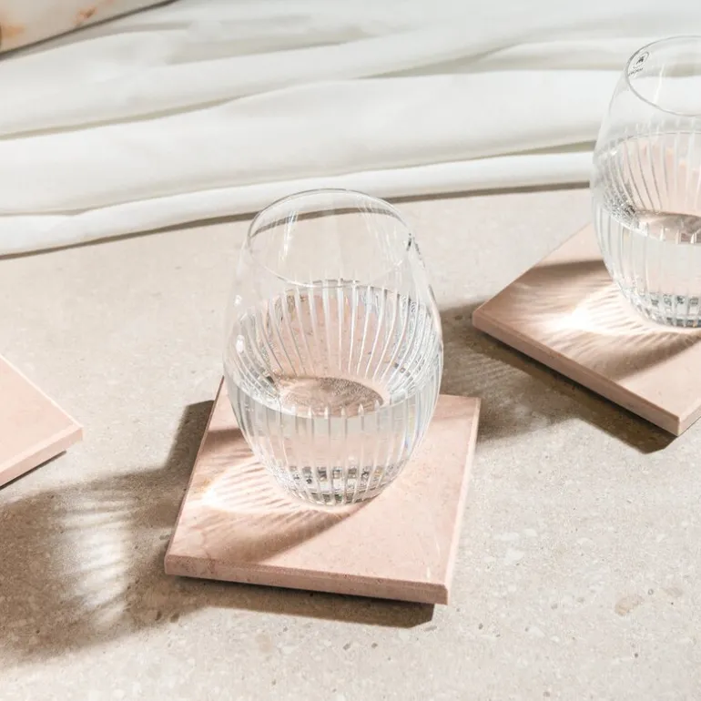 Marmor glassbrikke 10x10 cm 4 stk rosa