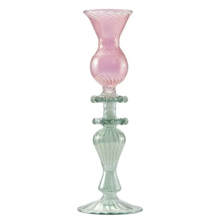 Mary lysestake 25 cm rosa/grønn