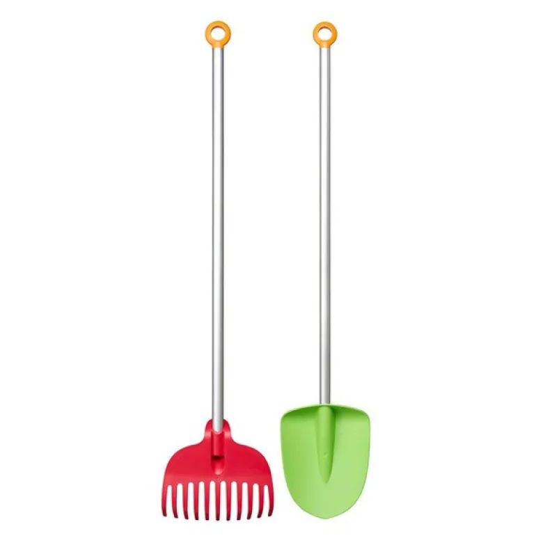 MyFirst Fiskars hagesett spade og rive til barn rød/grønn