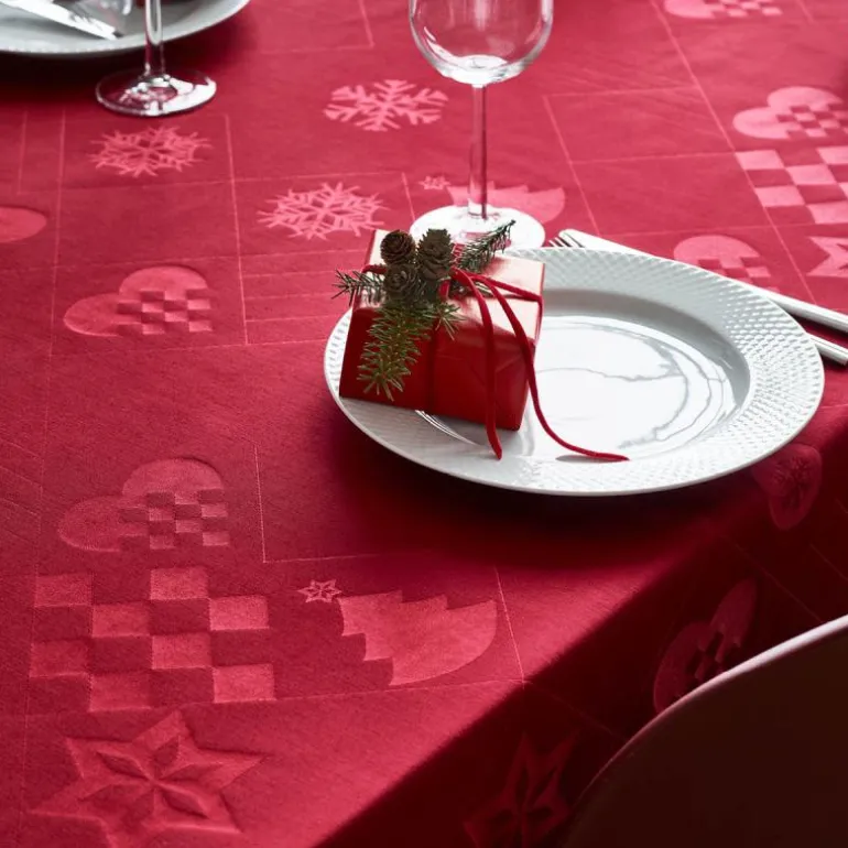 Natale juleduk i damask 150x220 cm rød