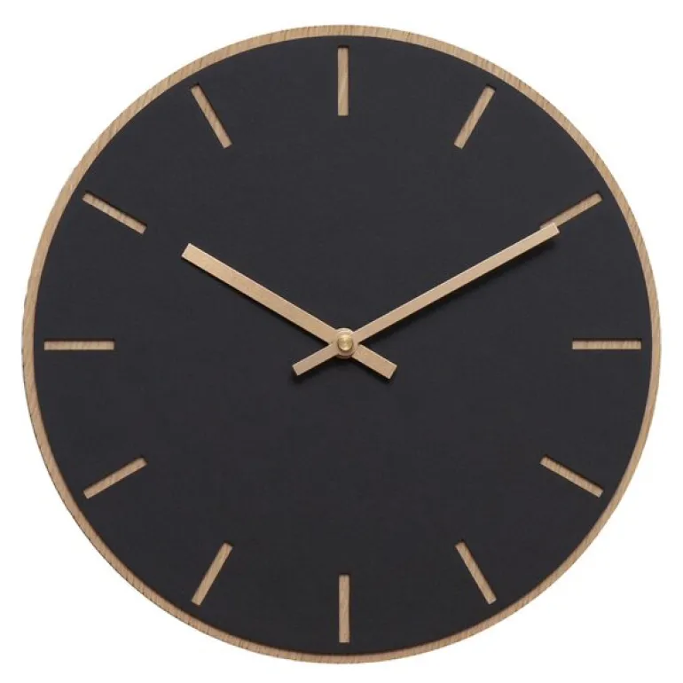 Nero veggklokke 28 cm svart linoleum m/kopper viser