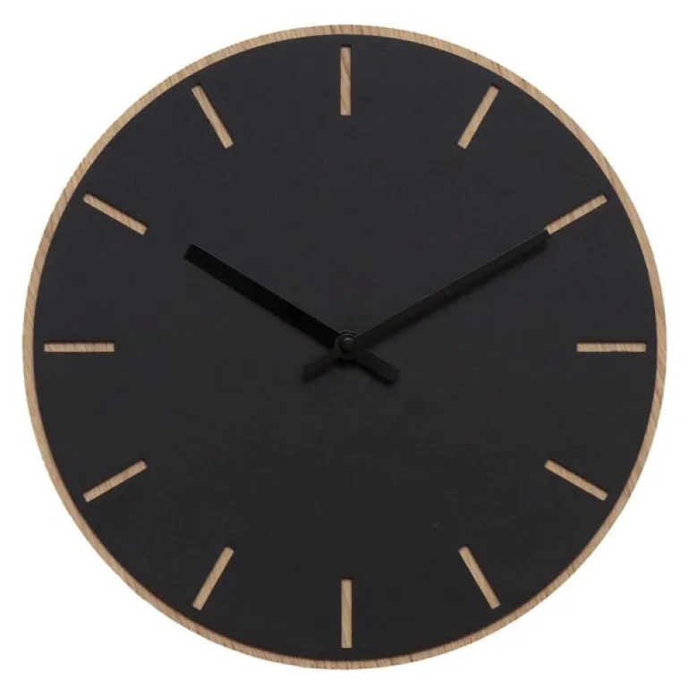 Nero veggklokke 28 cm svart linoleum m/svart viser