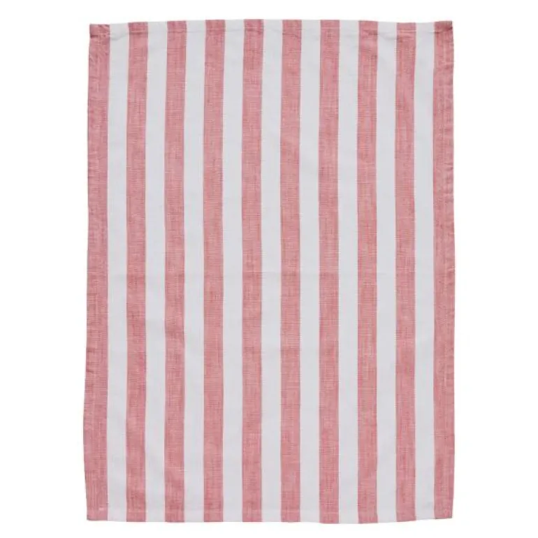 Olivia kjøkkenhåndkle 70x50 cm brede striper hvit/mørk korall