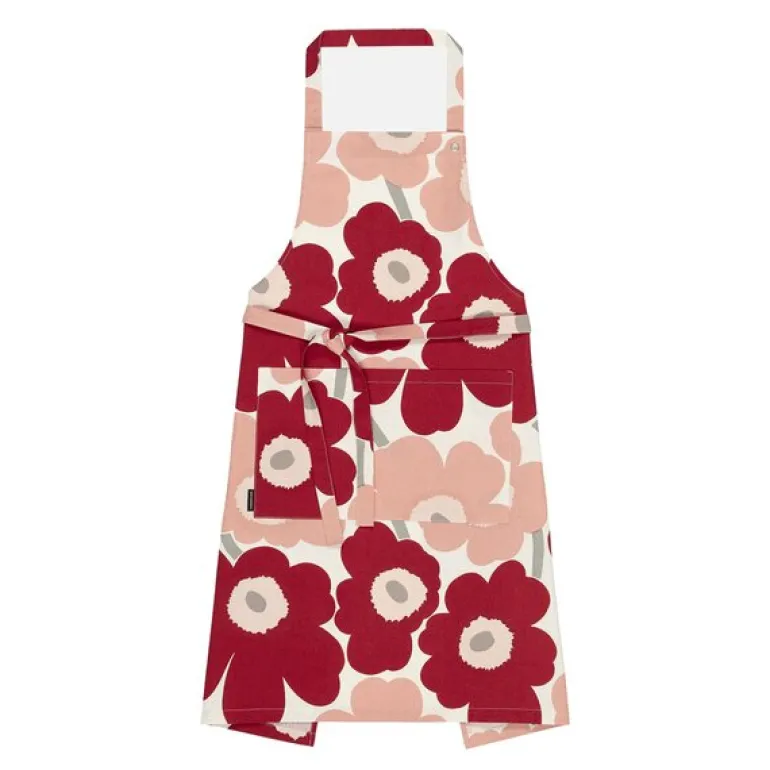 Pieni Unikko forkle White/mørk kirsebær/rosa