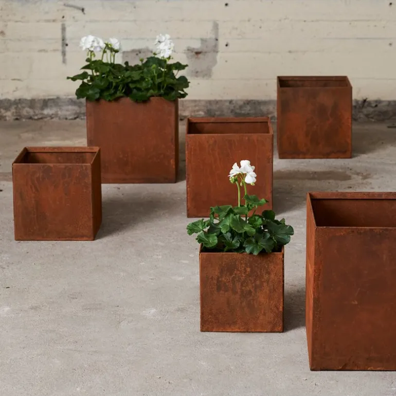 Plantkasse kube 3 stk 24/21/18 cm rust