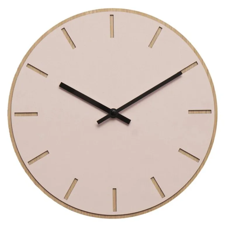 Powder veggklokke 28 cm rosa linoleum m/svart viser