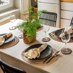 Rattan glassbrikke 6 stk i stativ beige