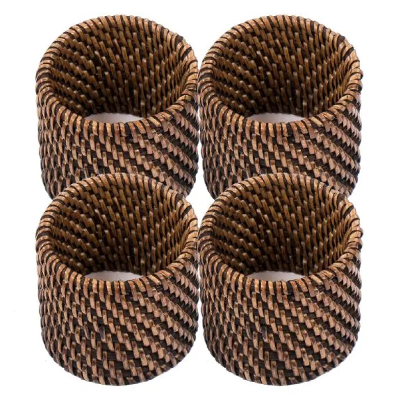 Rattan serviettring 4 stk mørk brun