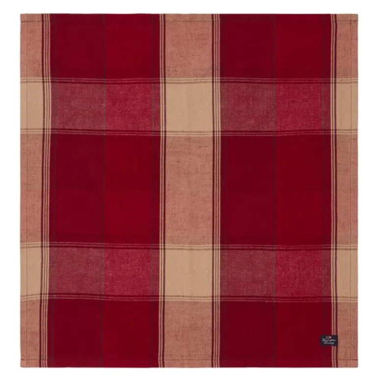 Rutete servietter lin/bomull 50x50 cm rød/beige