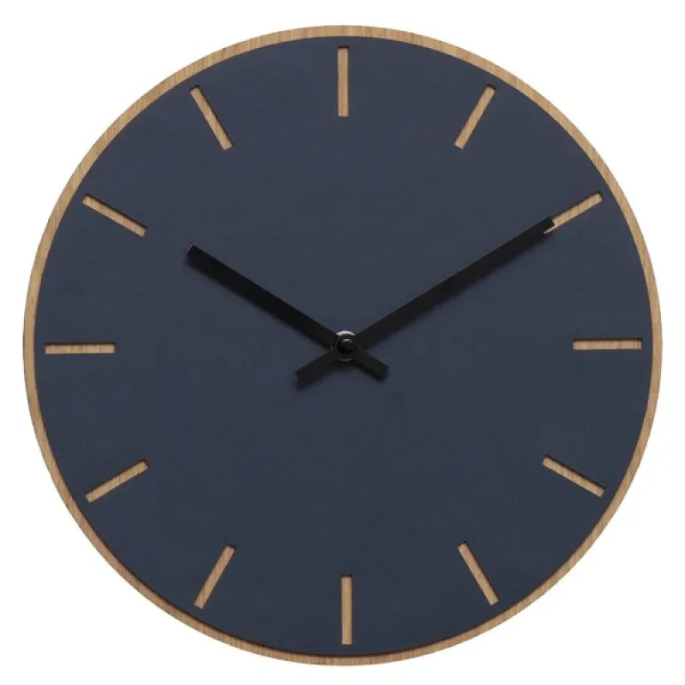 Smokey Blue veggklokke 28 cm blå linoleum m/svart viser