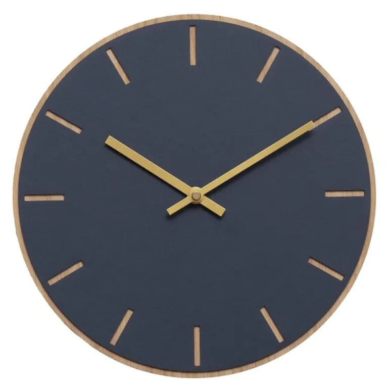 Smokey Blue veggklokke 28 cm blå linoleum m/gull viser